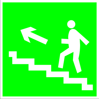 E16 направление к эвакуационному выходу по лестнице вверх (левосторонний) (пластик, 200х200 мм) - Знаки безопасности - Эвакуационные знаки - Магазин охраны труда и техники безопасности stroiplakat.ru