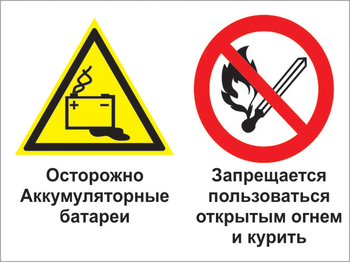 Кз 33 осторожно - аккумуляторные батареи. запрещается пользоваться открытым огнем и курить. (пластик, 400х300 мм) - Знаки безопасности - Комбинированные знаки безопасности - Магазин охраны труда и техники безопасности stroiplakat.ru